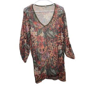 Mirror Image Blouse Women's 2X Open Knit Sequin Boho 3/4 Sleeve Artsy Top